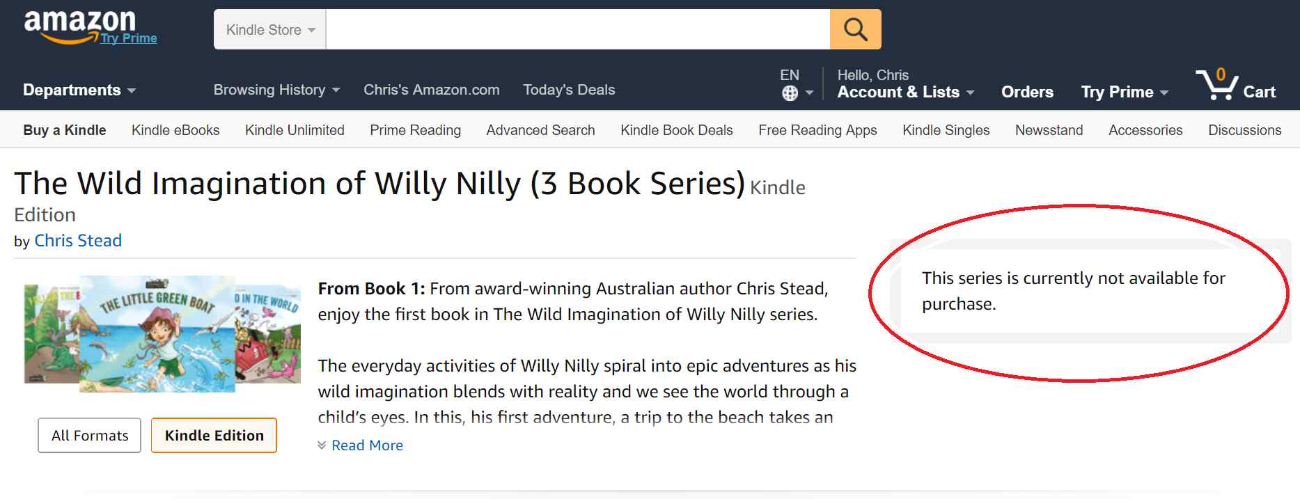 Amazon page showing series not available